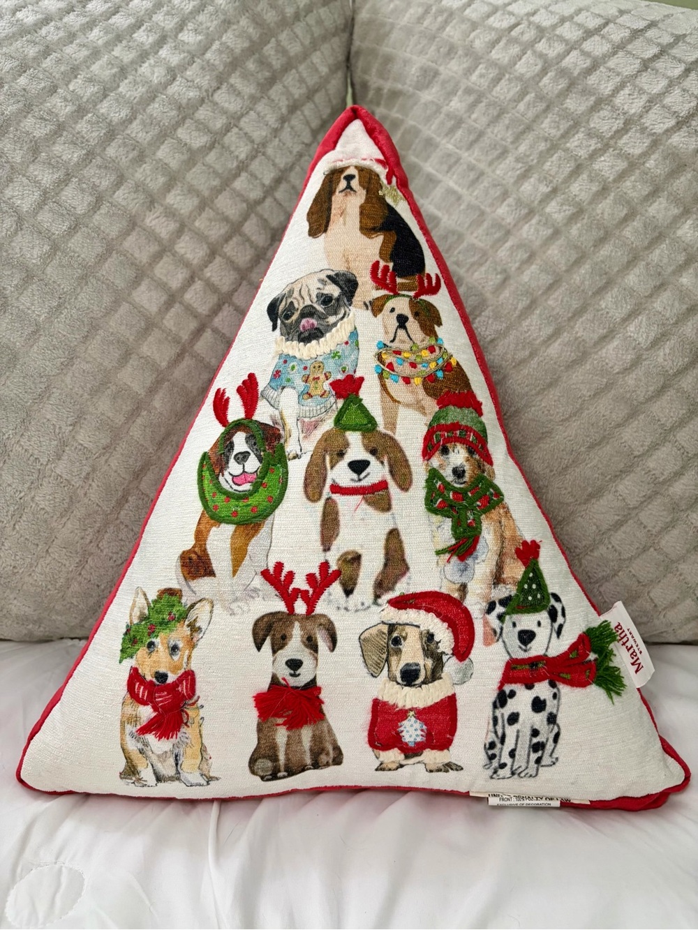 Martha Stewart Holiday Christmas Novelty Dog Triangle Accent Pillow